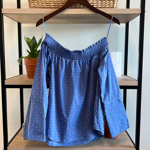 Maette "Gemma" Off The Shoulder Smocked Woven Blouse Top, M - Picture 2 of 11
